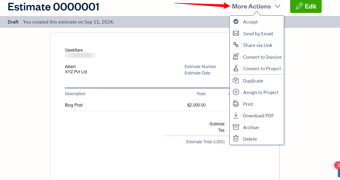 FreshBooks estimates