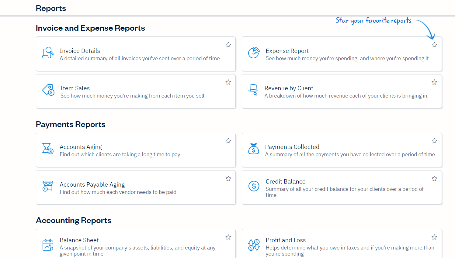 FreshBooks reports feature