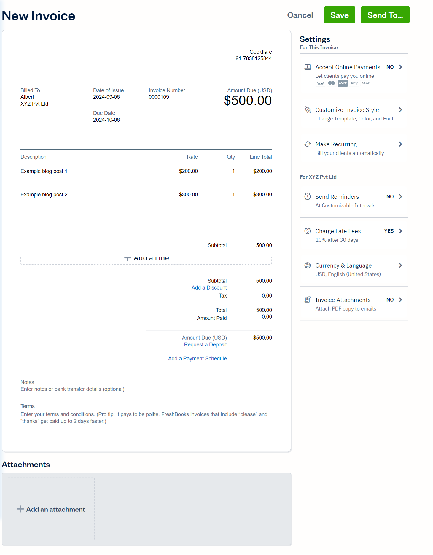 Freshbooks invoice sample