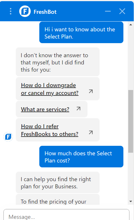 Freshbooks live chat support