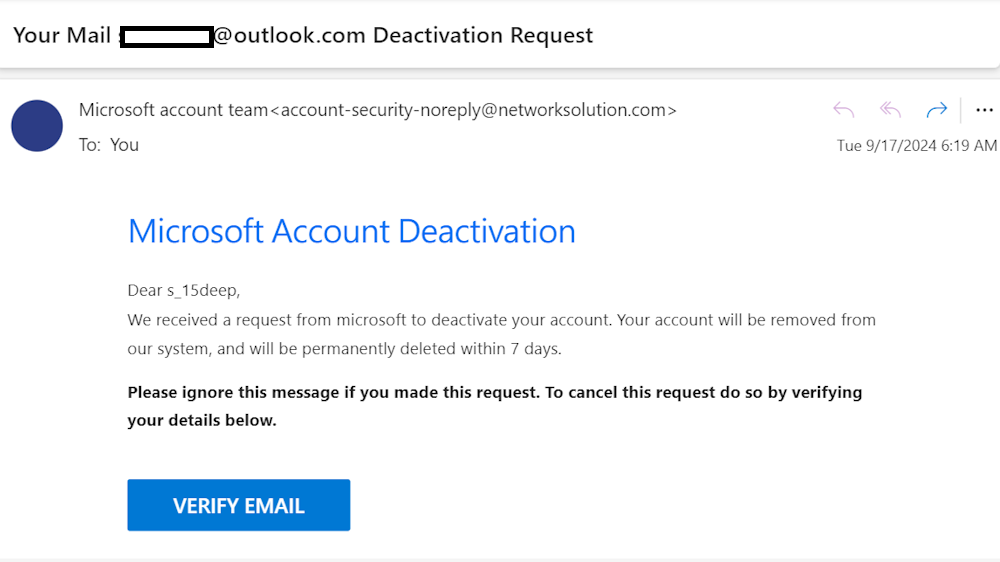 spoofed email for account deactivation