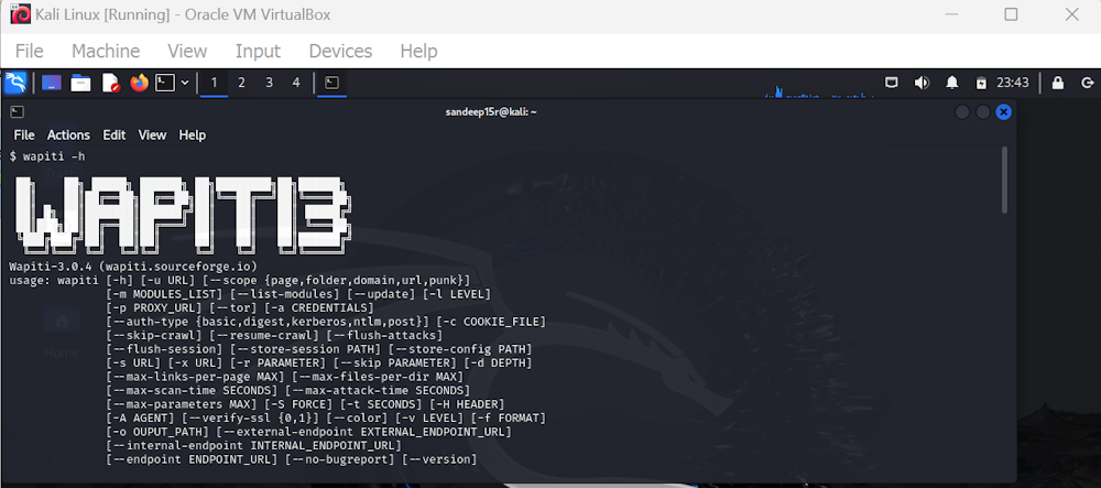 Wapiti running on Kali Linux