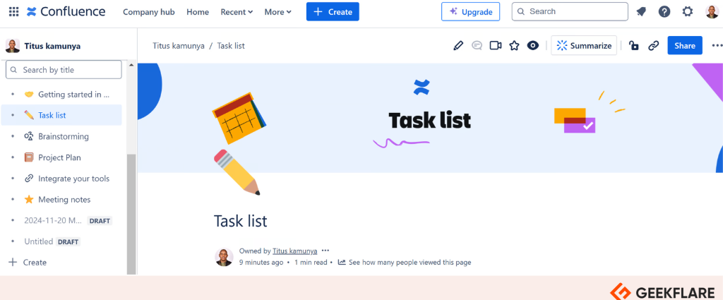 Confluence Task List