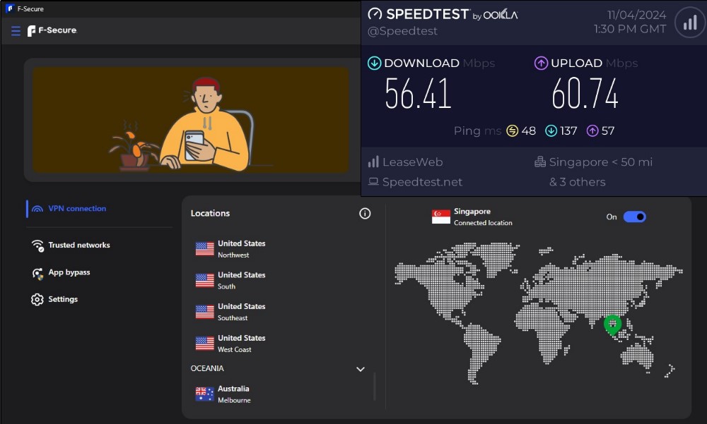 F Secure Speed test result on regional servers