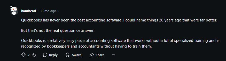 Quickbooks review on Reddit