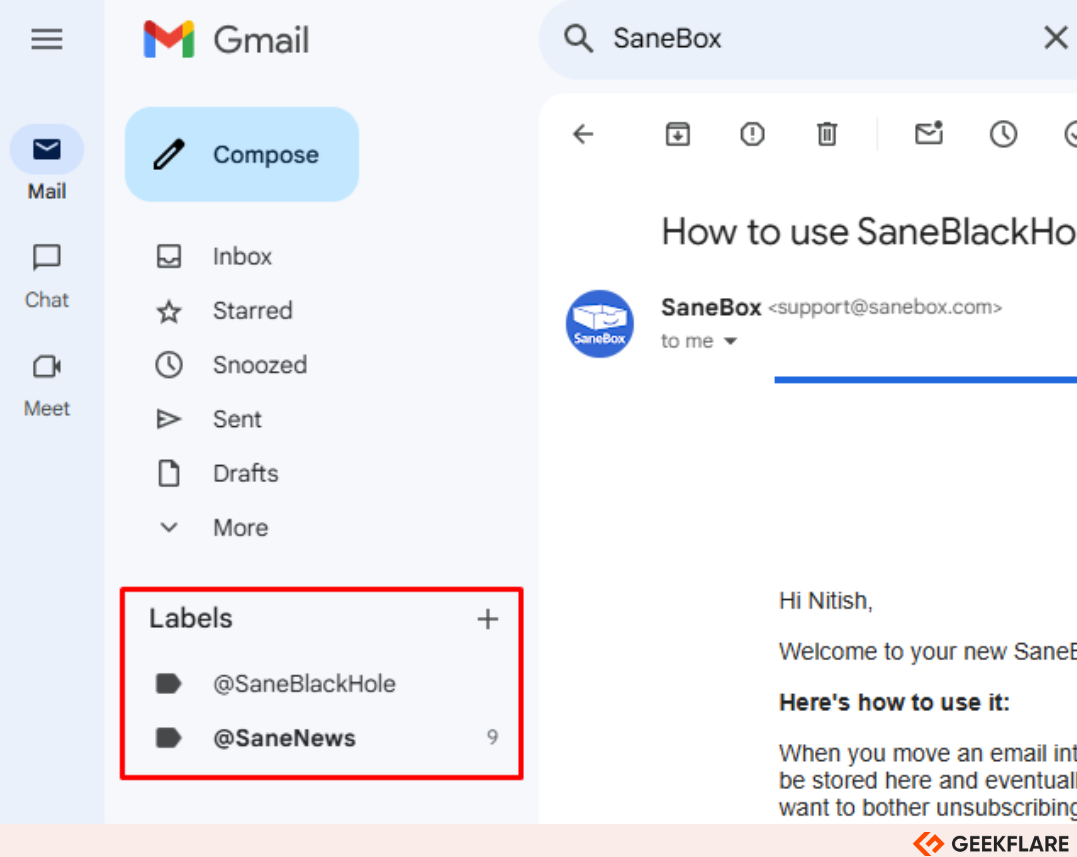 SaneBox Gmail