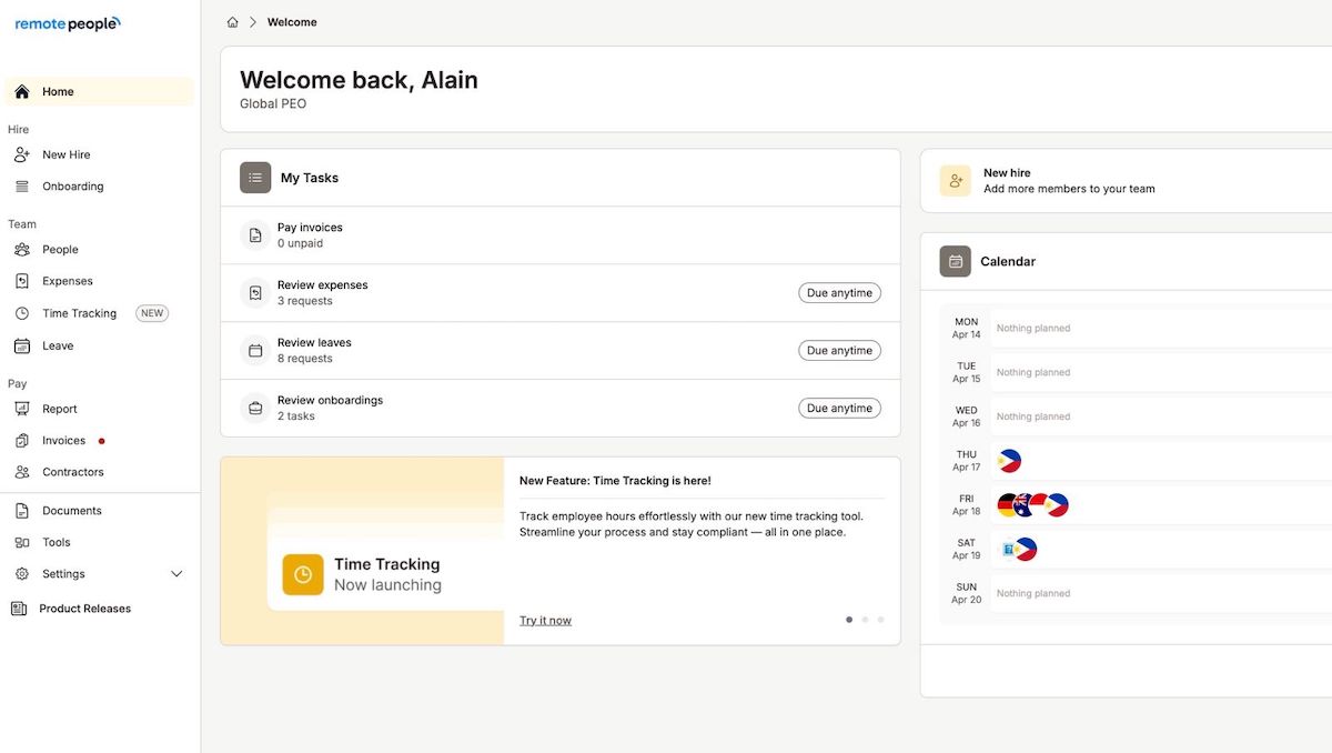 Screenshot from Remote People Platform