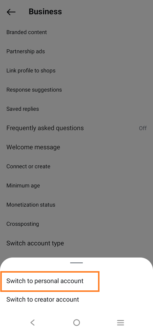 switch to personal account in mobile