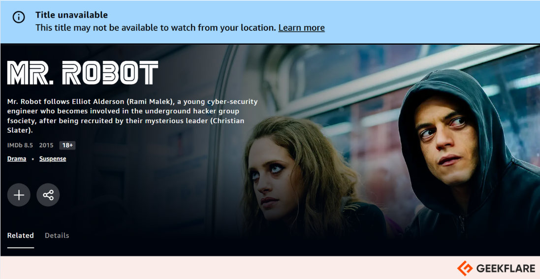 Amazon Prime India account to search Mr. Robot