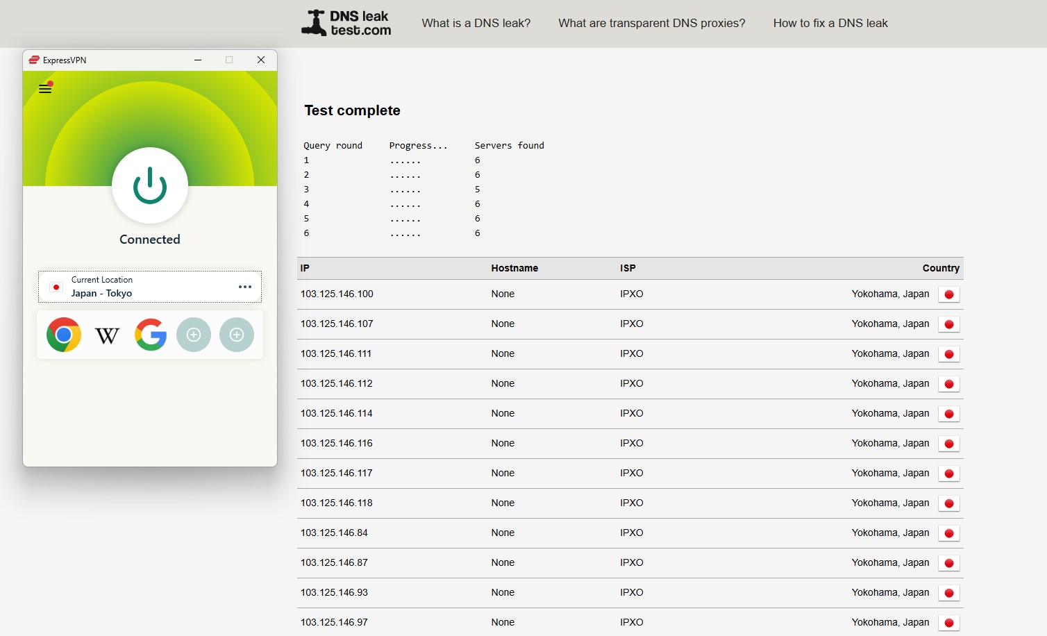 ExpressVPN passes DNS Leak Test