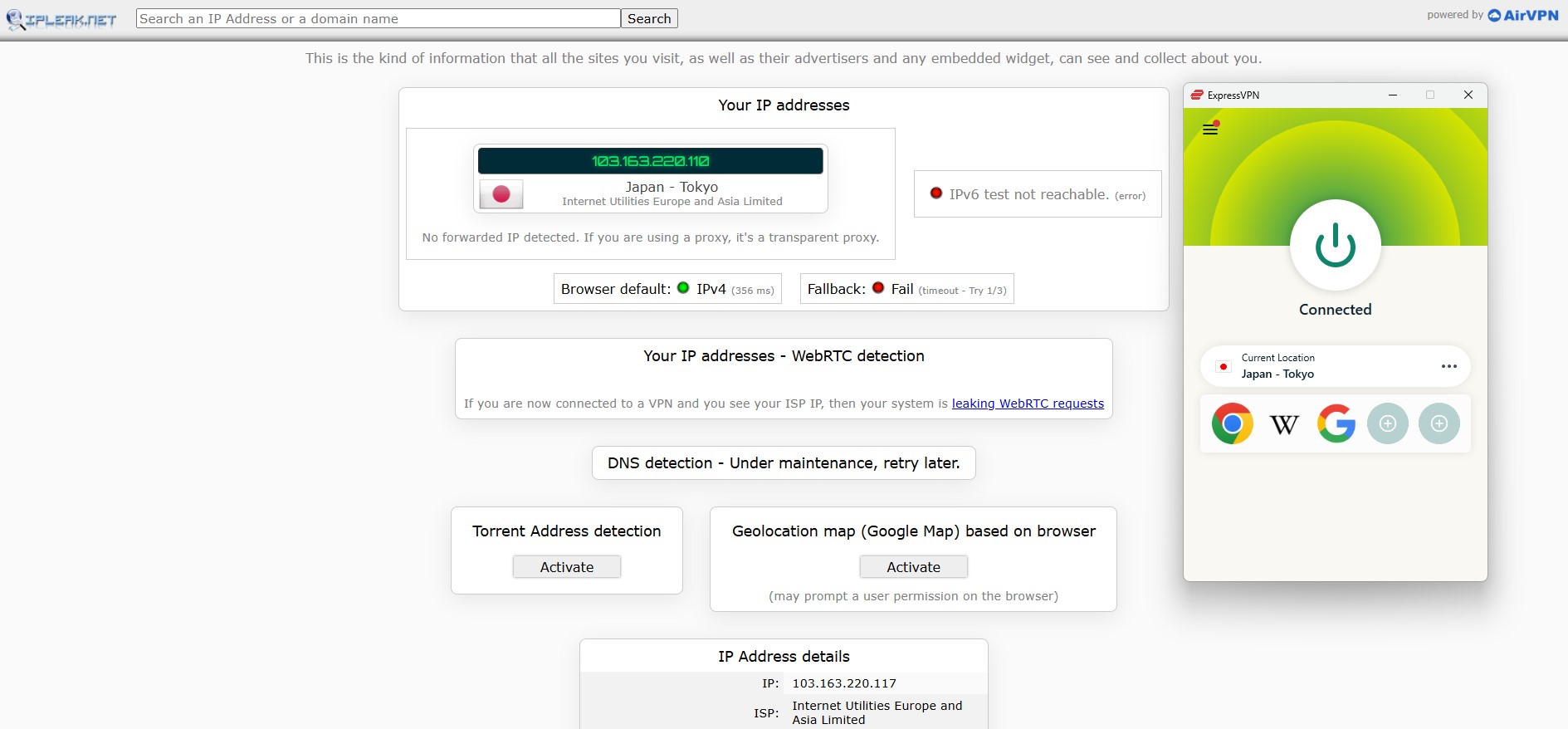 ExpressVPN passes IP Leak Test