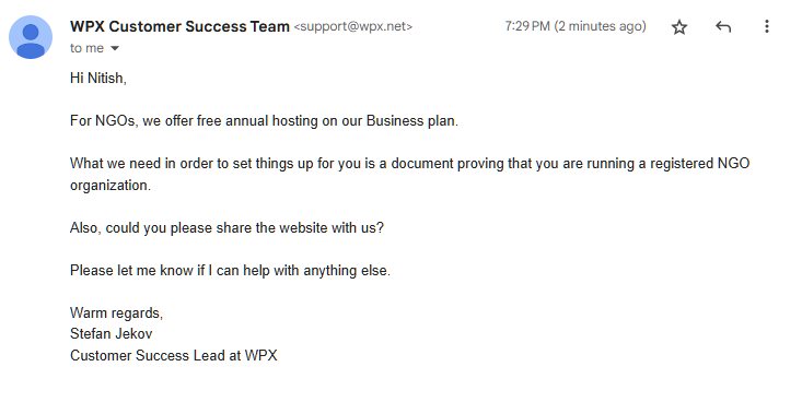 NGO free hosting registered wpx