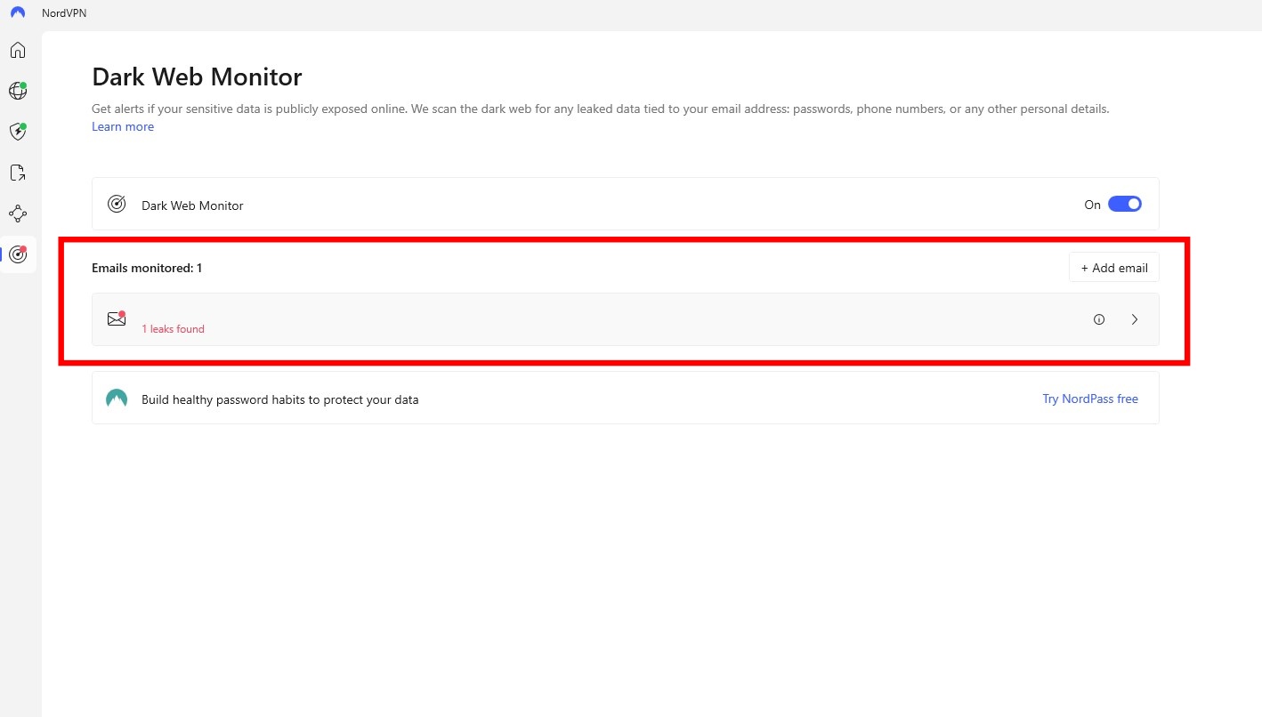 NordVPN Dark Web Monitoring