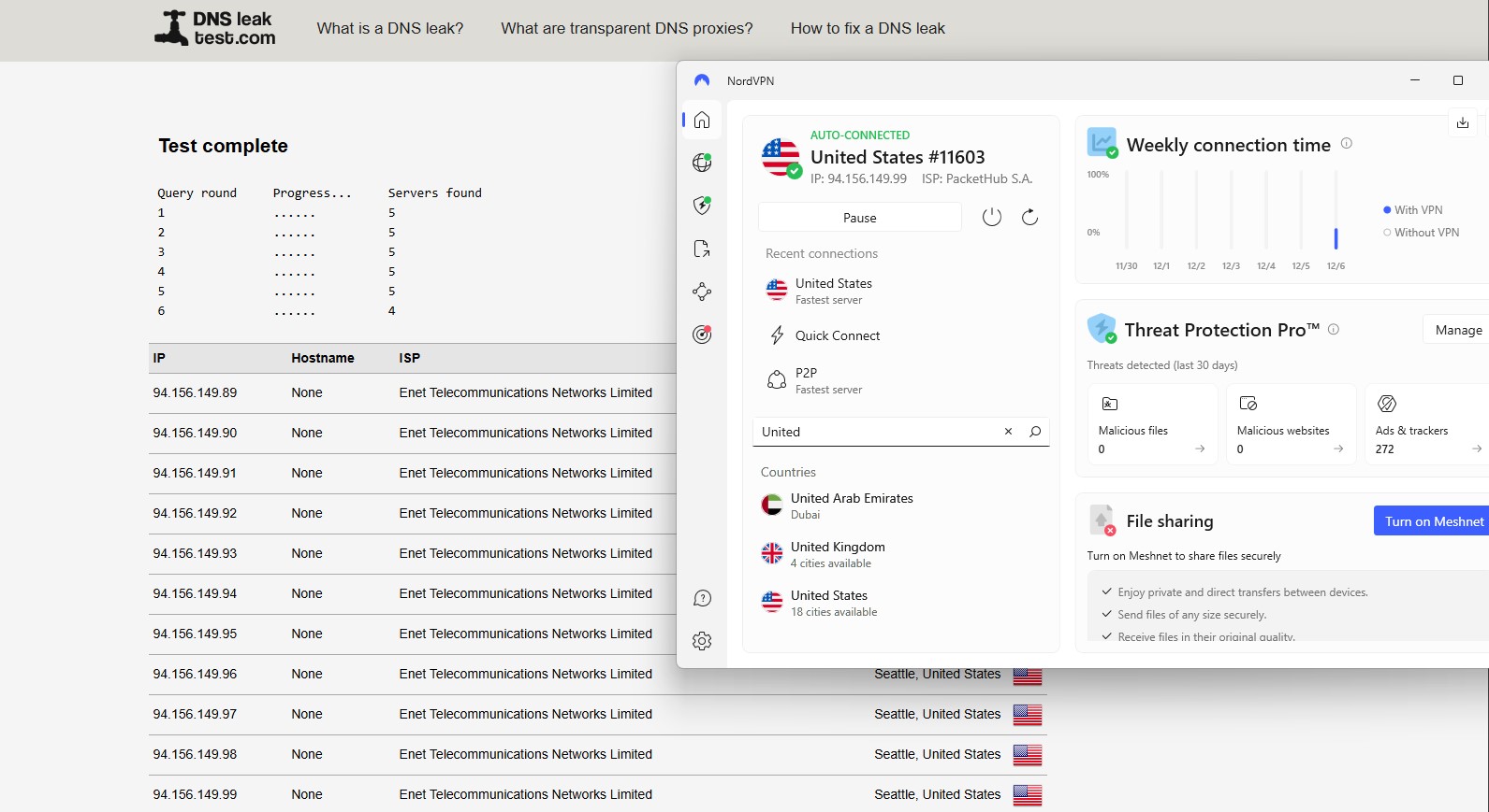 NordVPN passes DNS Leak Test