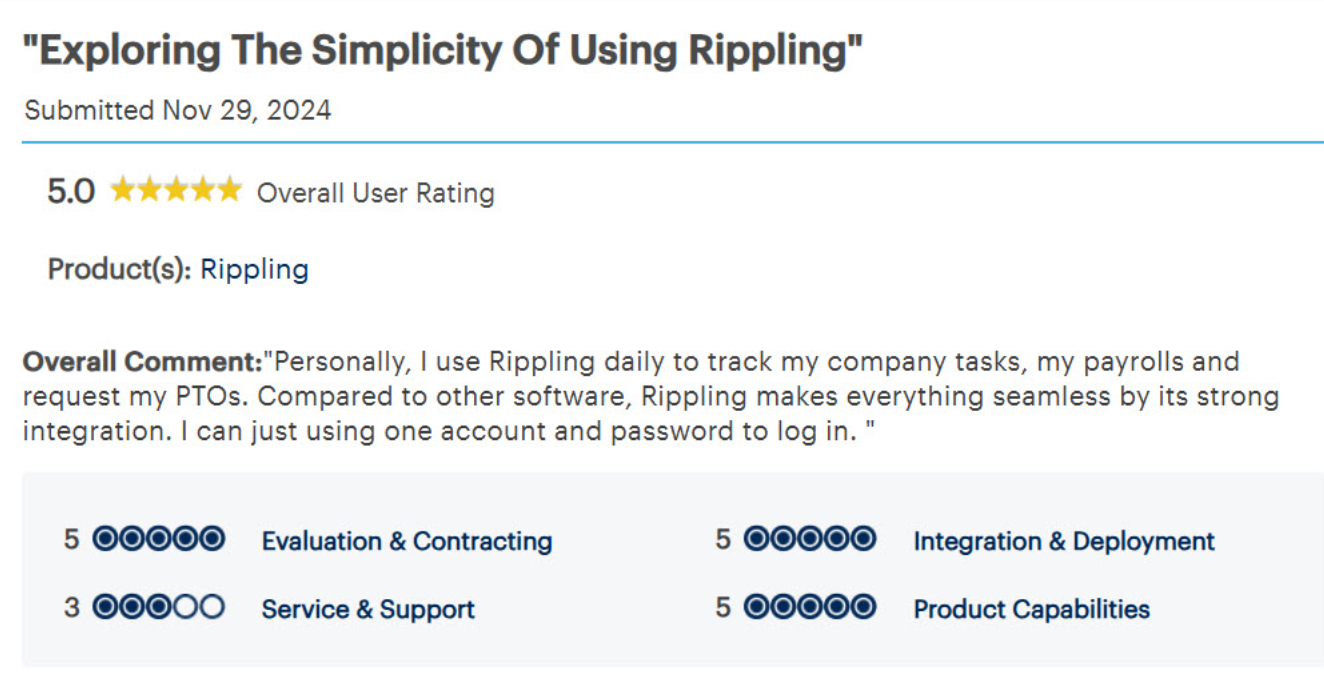 Rippling review on Gartner