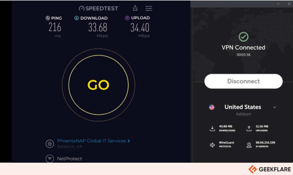 Speed Test with FastVPN (US Server)