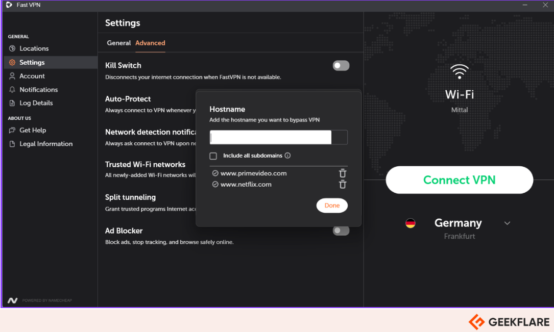 FastVPN Split Tunneling