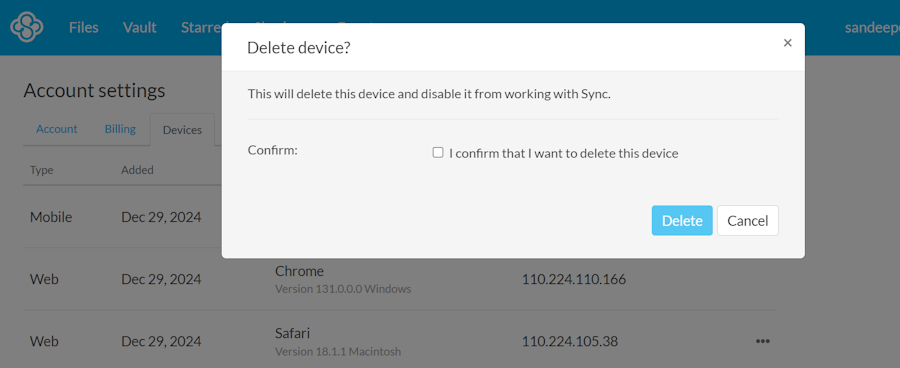 Sync Deleteting Device