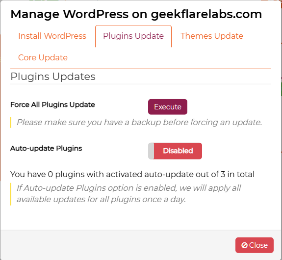 update core themes plugins