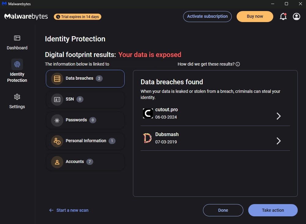 Malwarebytes Digital Footprint Scan