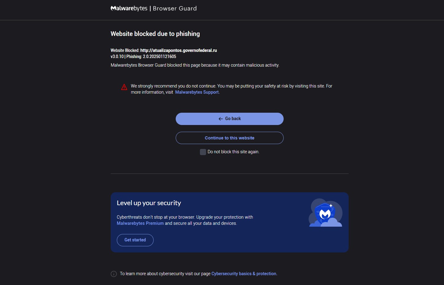 Malwarebytes detects Phishing