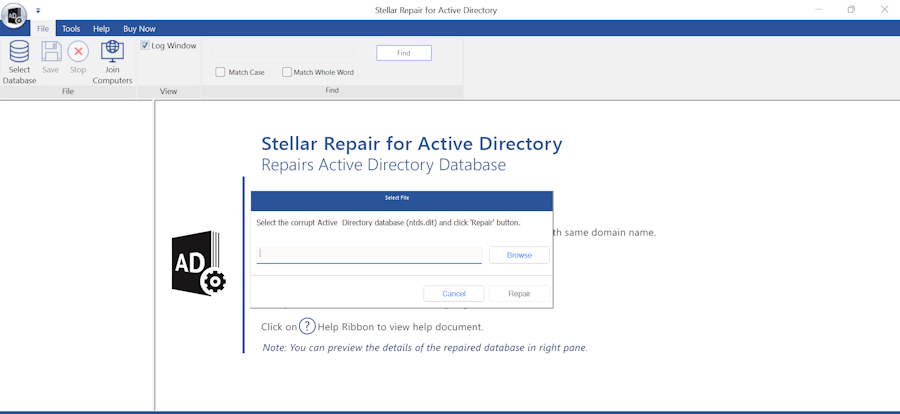 Stellar Repair for Active Directory Trial Dashboard