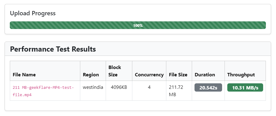 Azure upload speed test