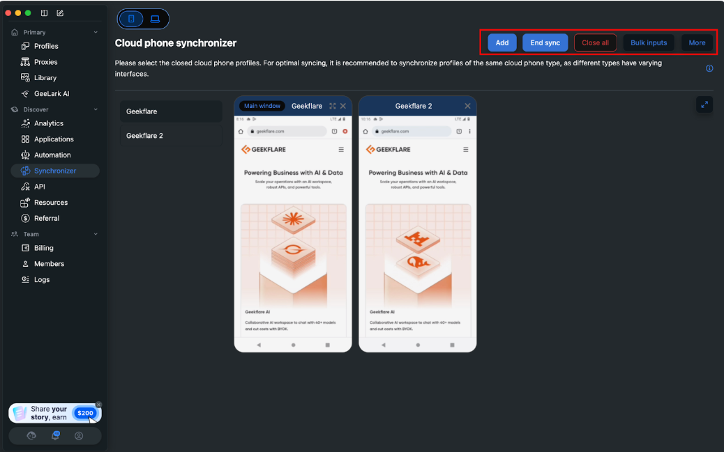Geelark synchronizer