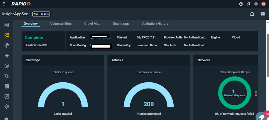 InsightAppSe Dashboard Showing Scan results