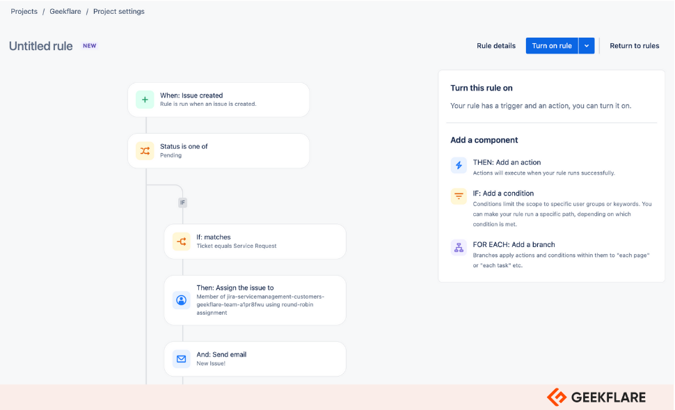 Jira service management workflow automation feature