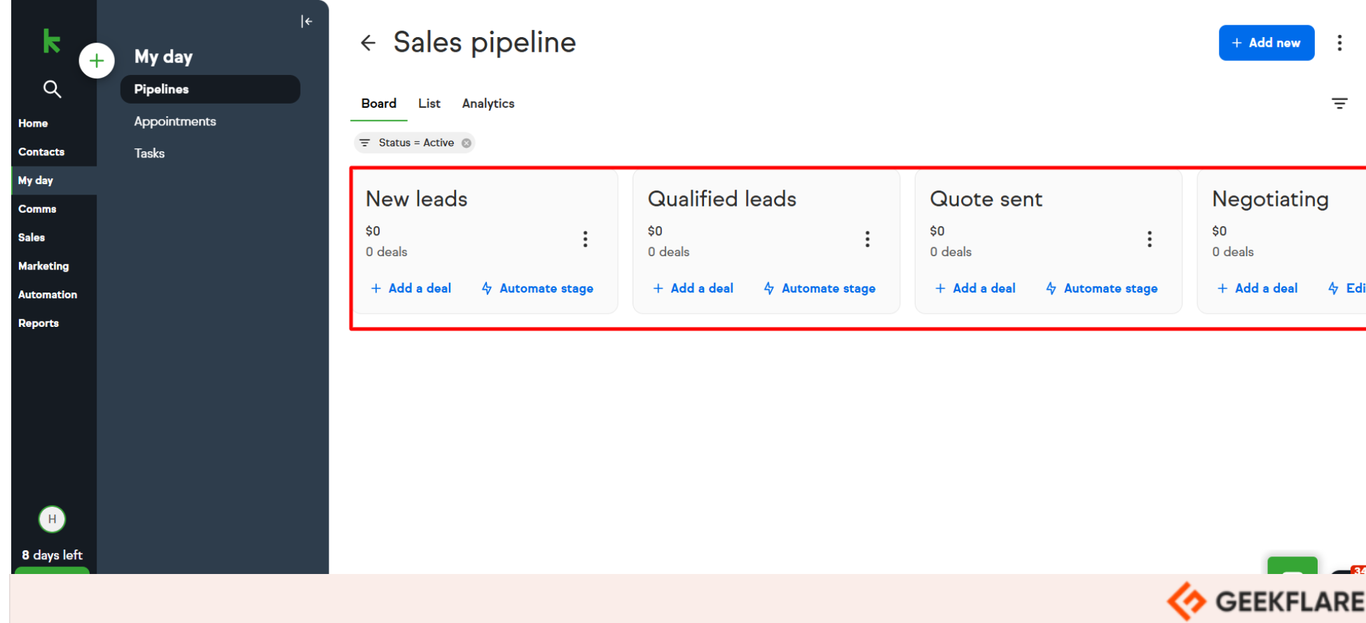 Keap pipeline dashboard