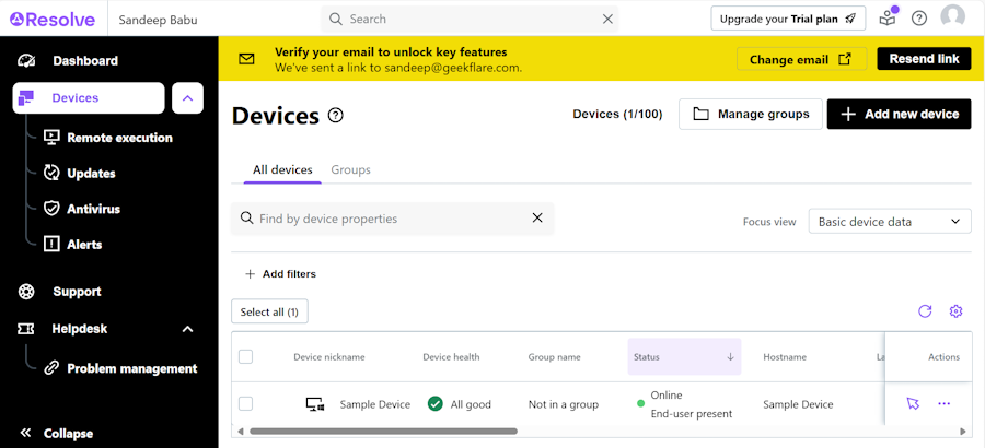 LogMeIn Resolve RMM Dashboard During a Trial