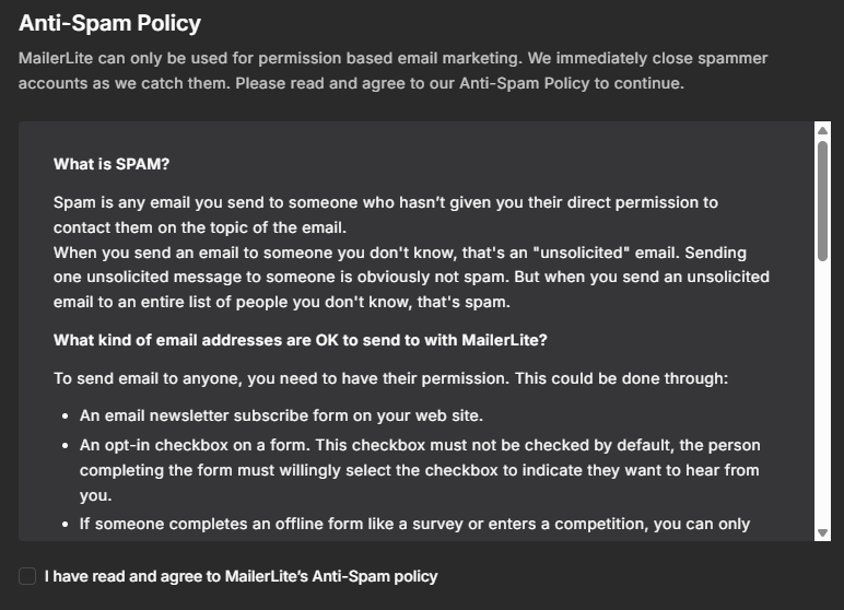 Mailerlite anti spam policy