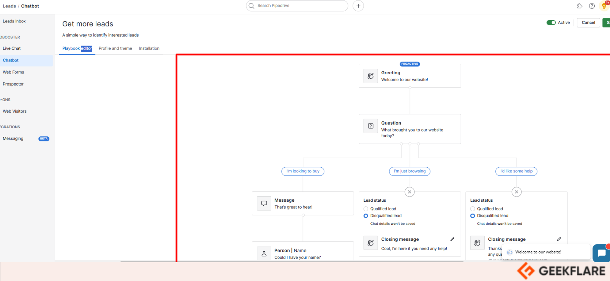 Pipedrive chatbot workflow