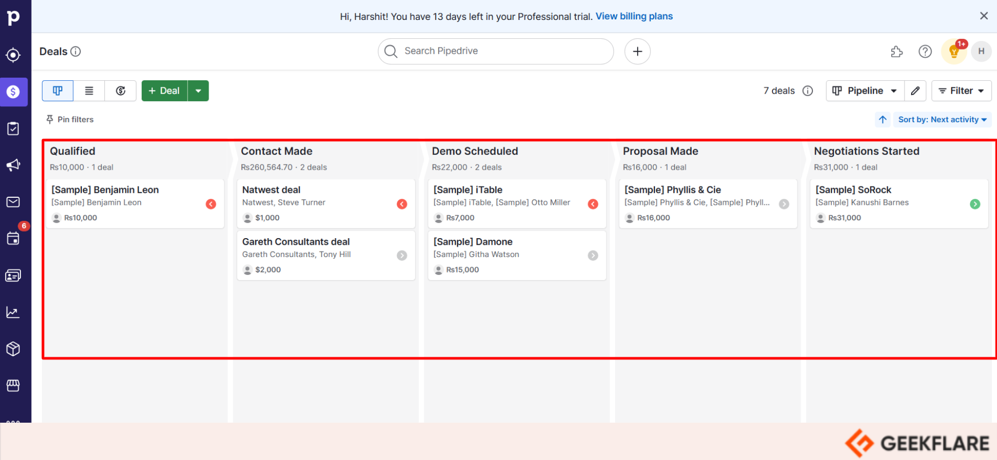 Pipedrive deal management dashboard