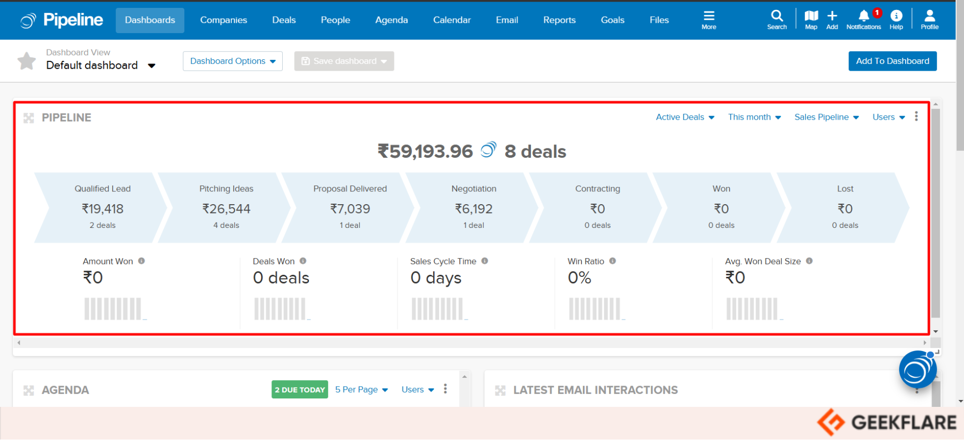 Pipeline CRM interface