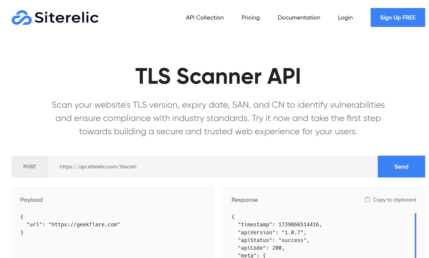 Siterelic TLS Scanner API