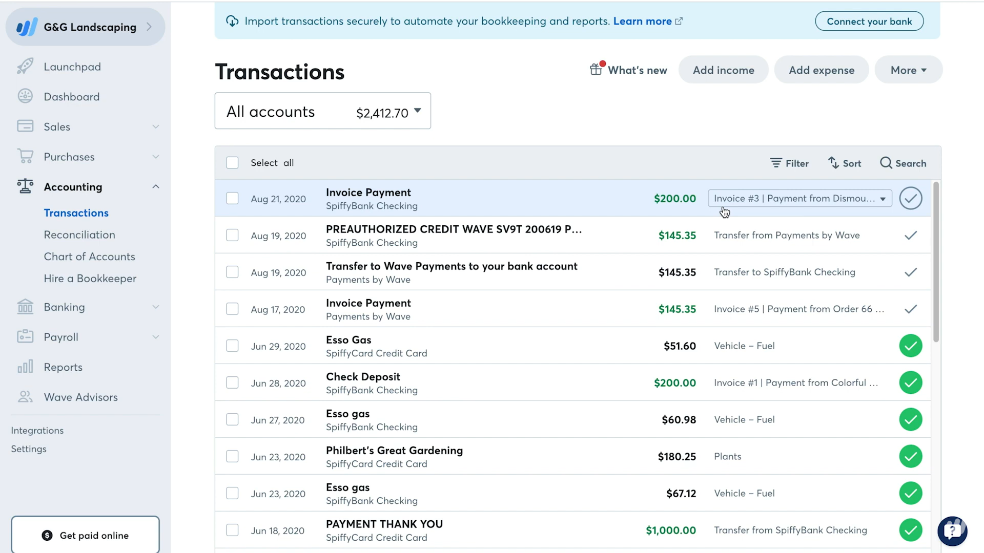 Wave bookkeeping record