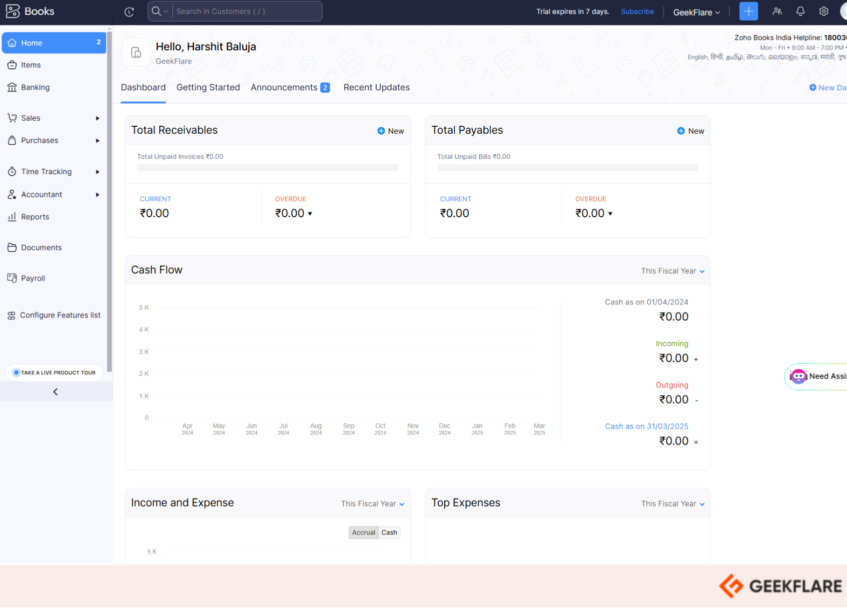 Zoho books accounting dashboards