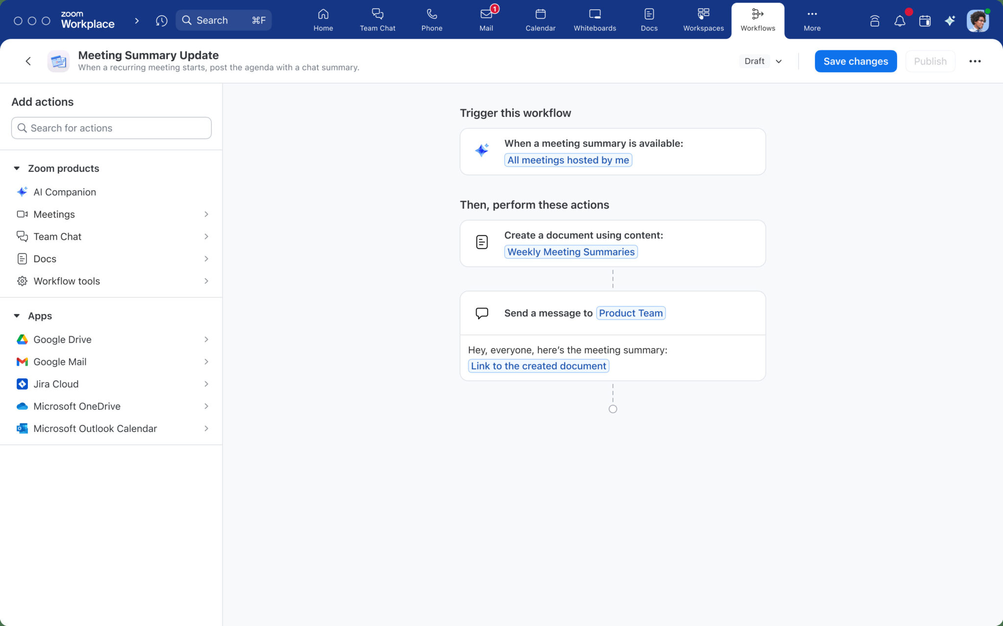 Zoom Workflow Automation Meeting Summary Update