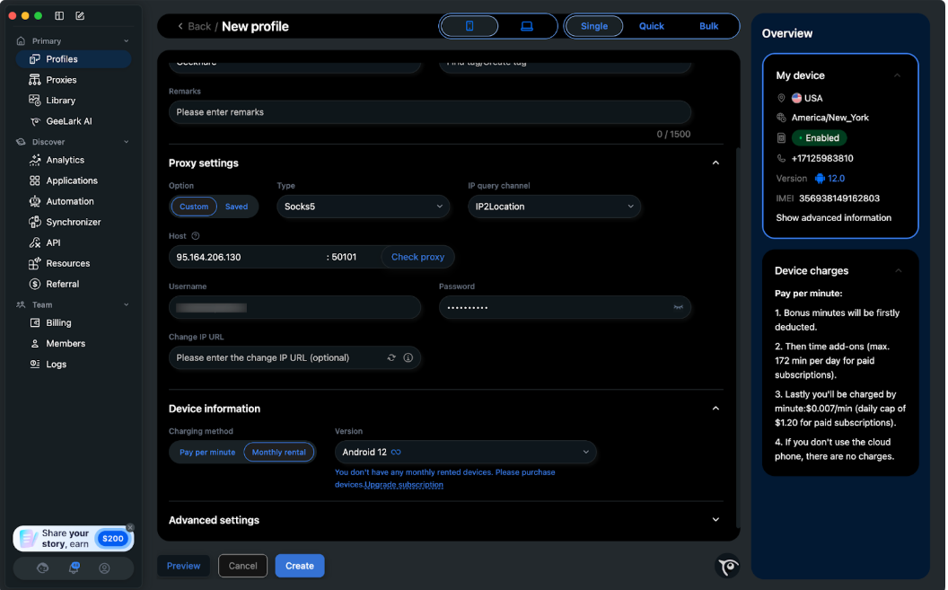 geelark review proxy setting
