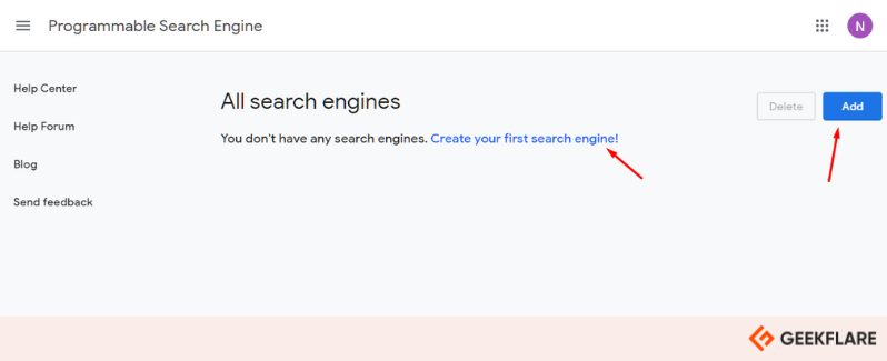 Google CSE create new search engine