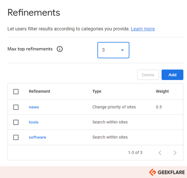 Google CSE refinements