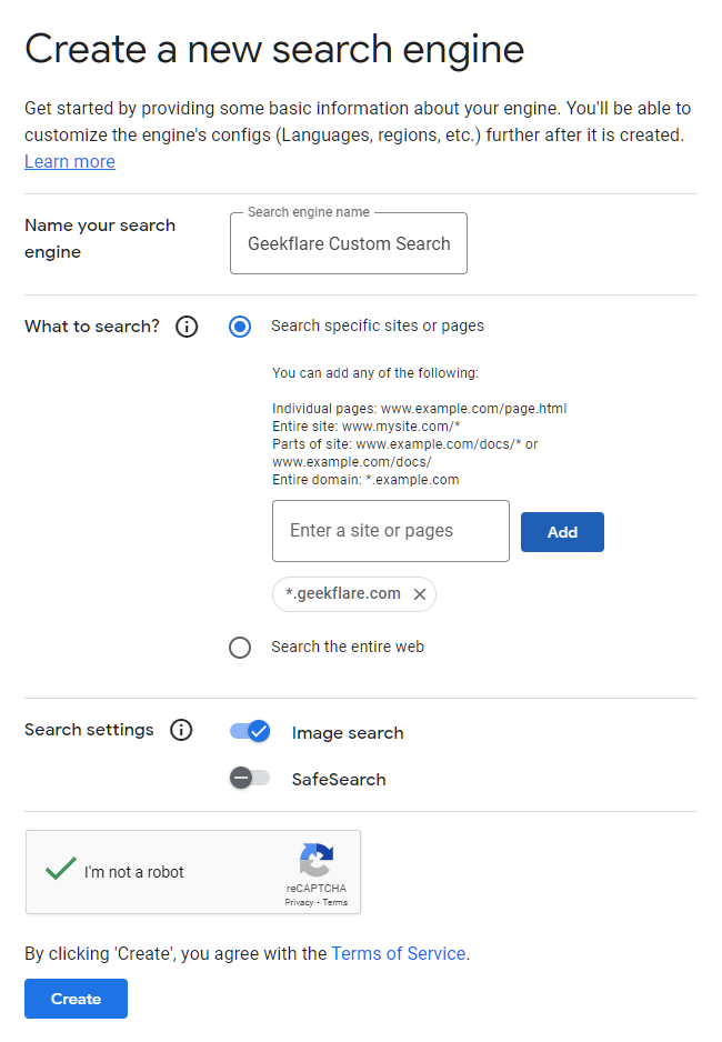 Google search engine adding new form