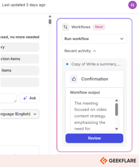 Tactiq review message AI workflow