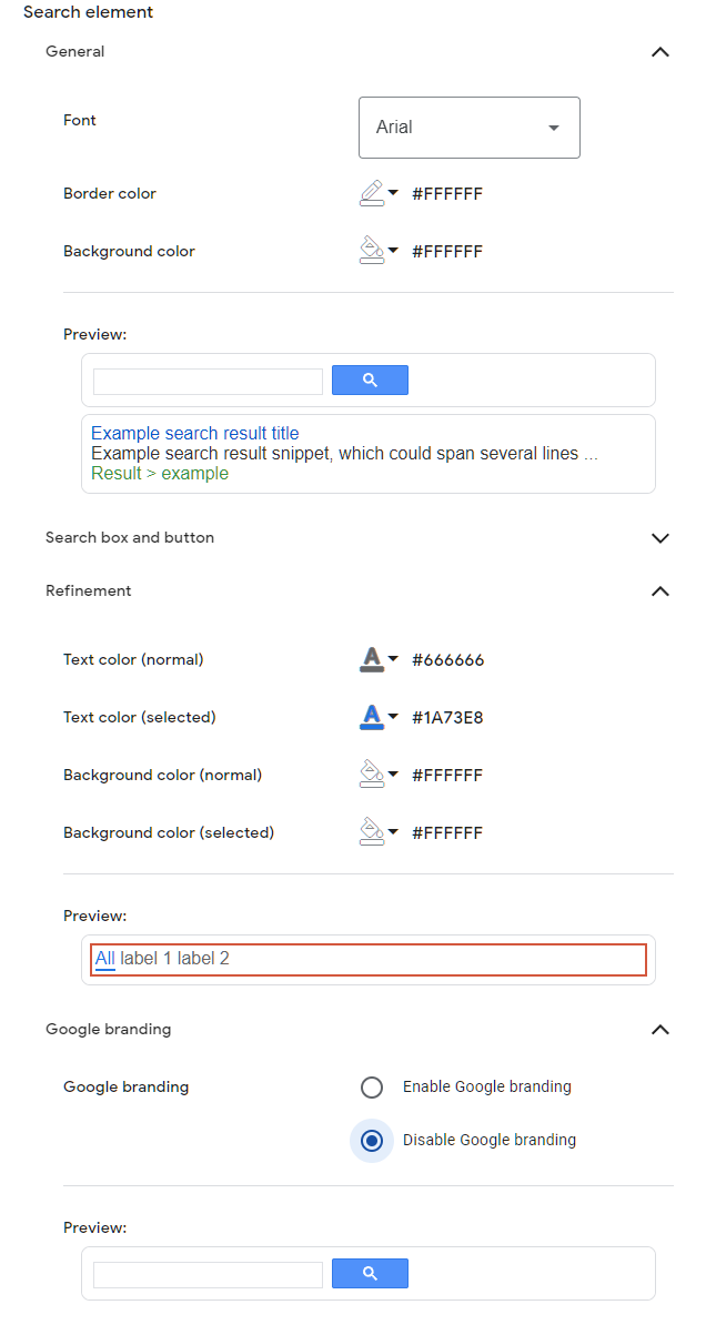 google cse customize elements