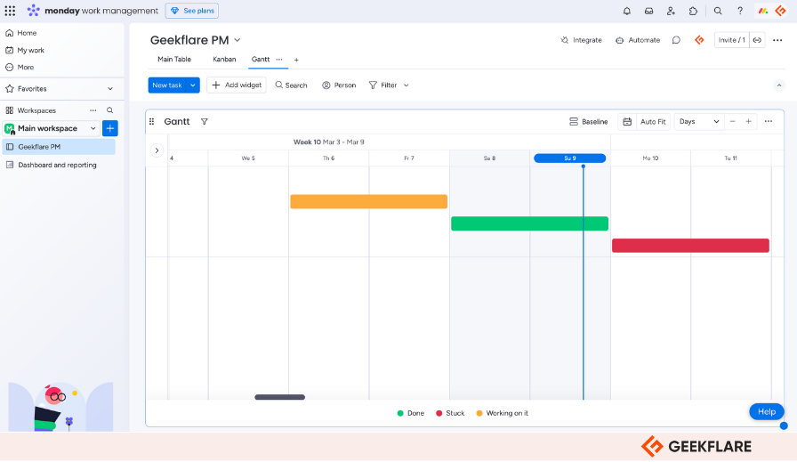 monday work platform Gantt view