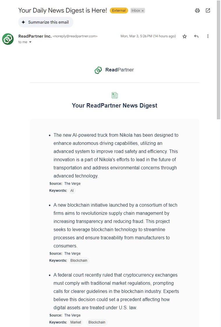 news digest readpartner email