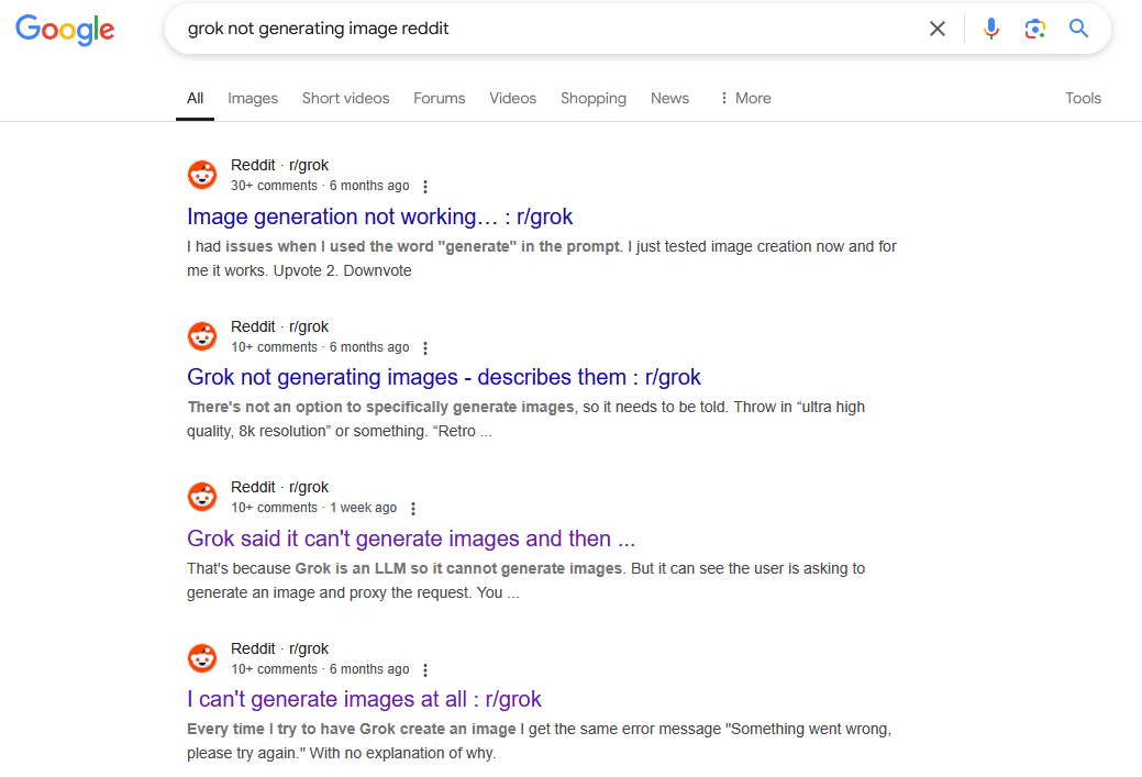 not generating images grok reddit