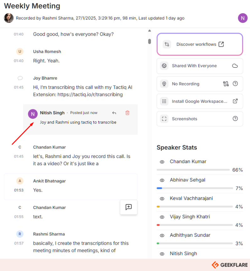 tactiq taking notes meeting transcroption